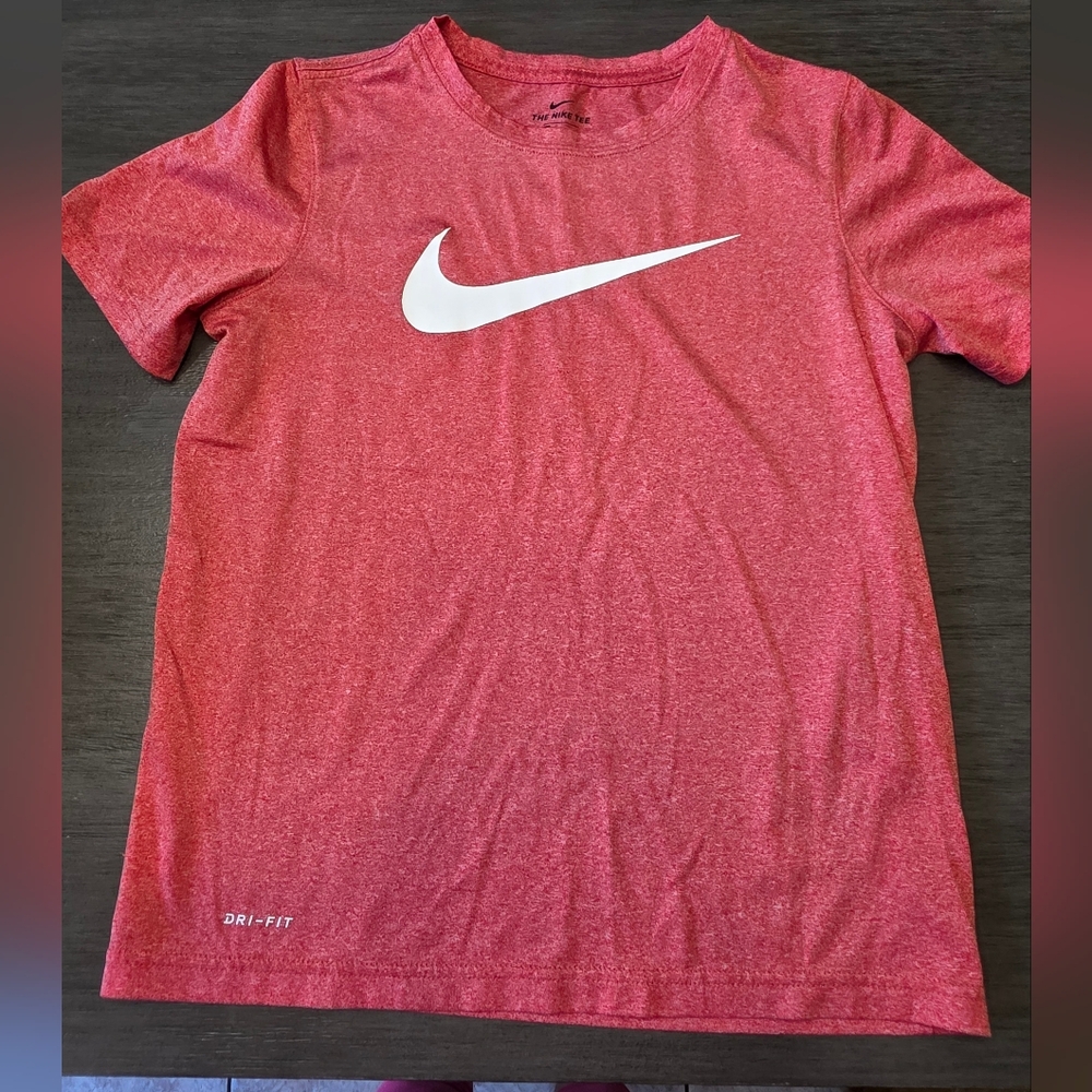 Nike Kids Heathered Red Tee with White Swoosh